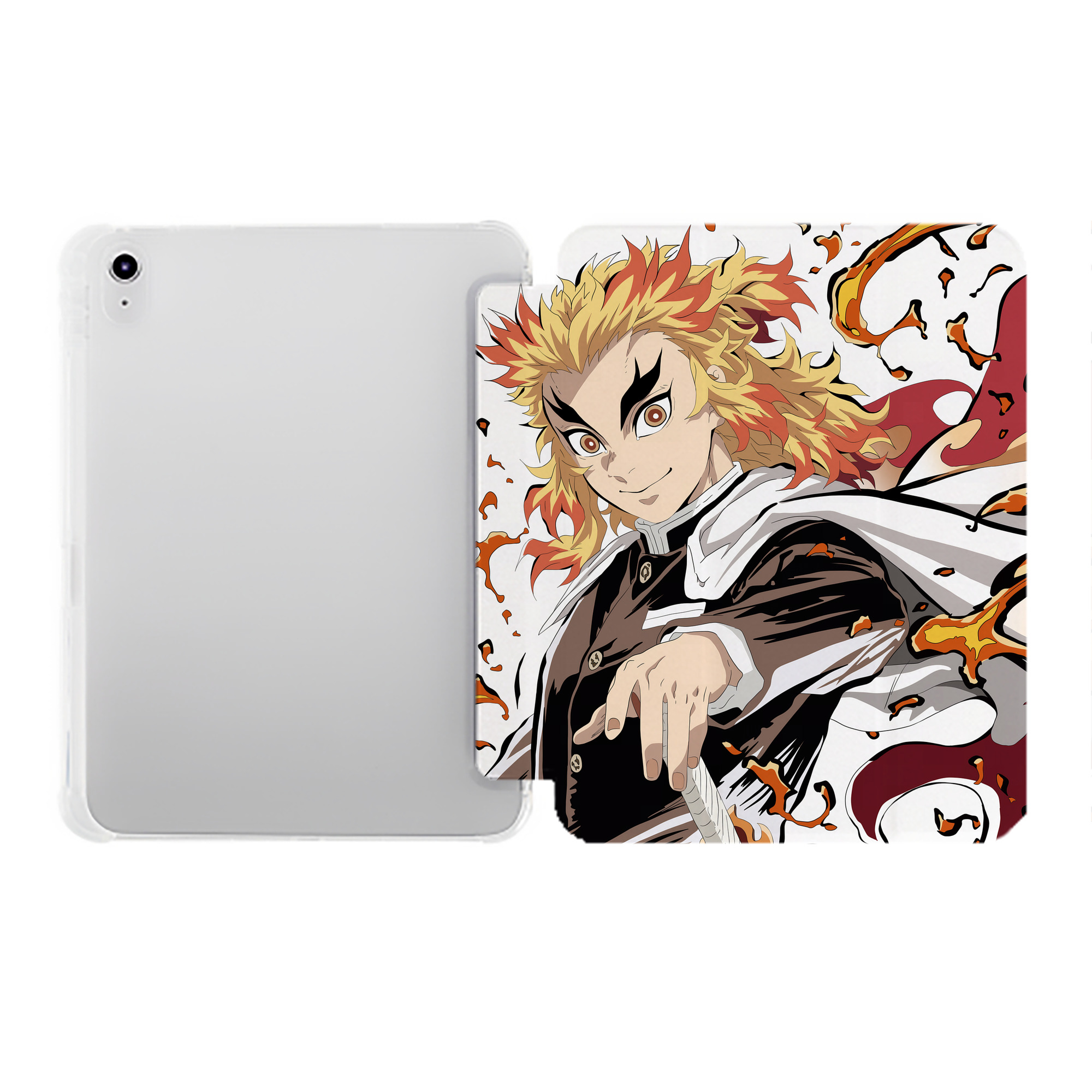 （画像用） 炎柱-煉󠄁獄 杏寿郎／れんごく きょうじゅろう Rengoku Kyoujurou IPad ケース ペン収納付き 三つ折りスタンド PUレザー×シリコン 対応機種9.5/10.5/10.9インチ